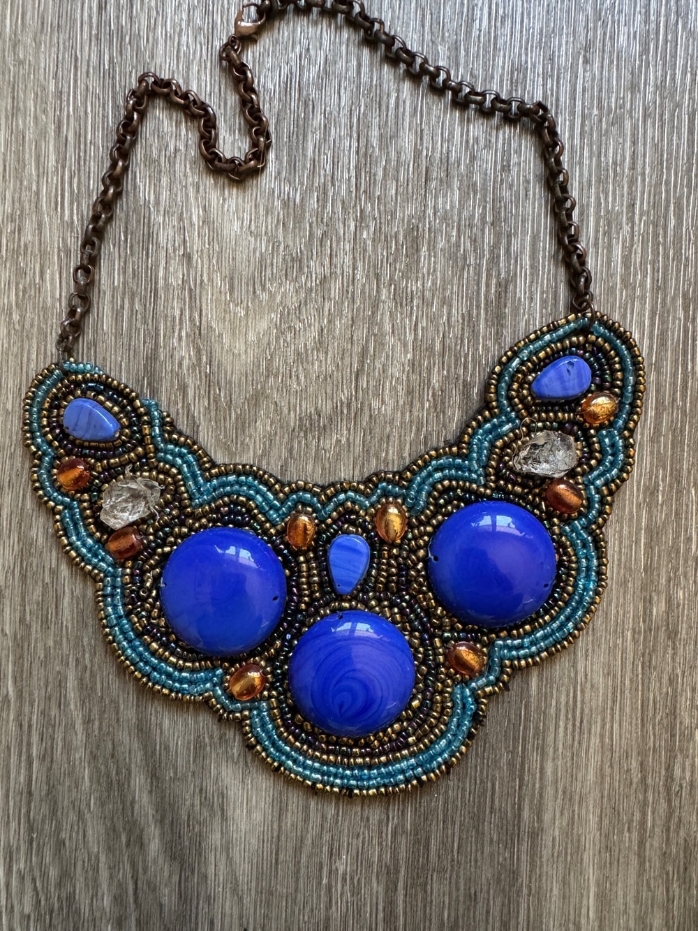 ONE OF A KIND BEADED BIB NECKLACE - VINTAGE (RARE CUSTOM)
